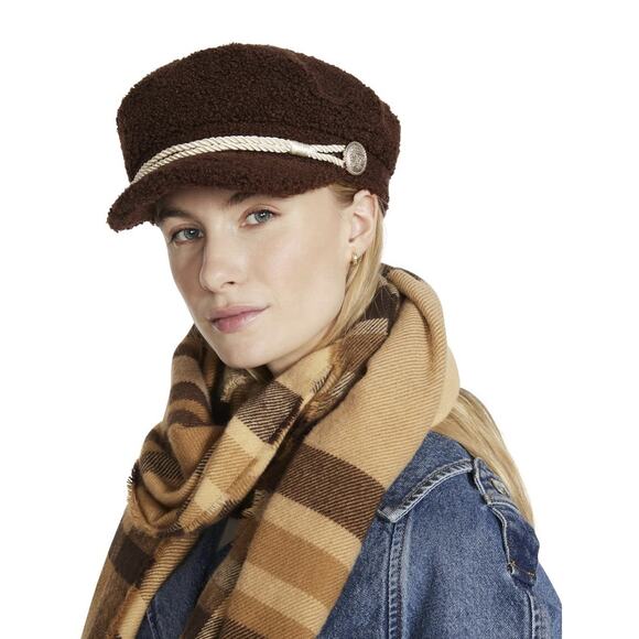 Steve Madden Women’s Codie Faux Sherpa Baker Boy Hat Chocolate Brown NWT - Picture 1 of 5